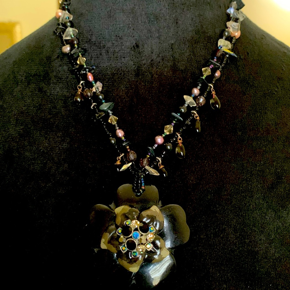 Vintage gorgeous necklace made with natural pearls, stones, plastic and crystal
